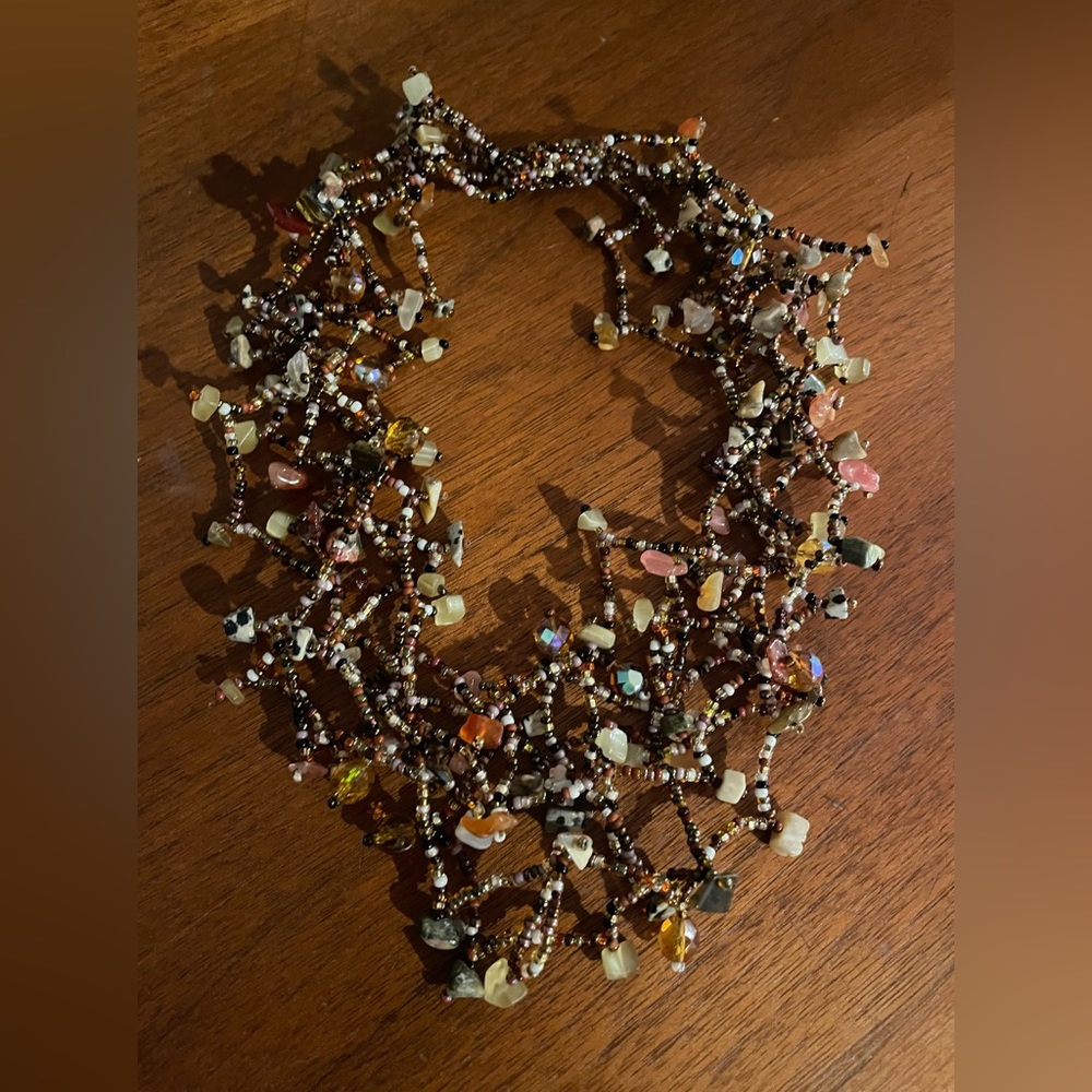3 for $30 Vintage Multi Strands Magnetic Clasp Seed Bead Gem Crystal Necklace - Picture 4 of 8